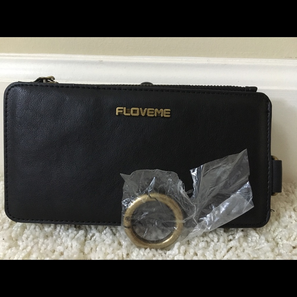 Floveme Leather Like Black Phone Case Wallet